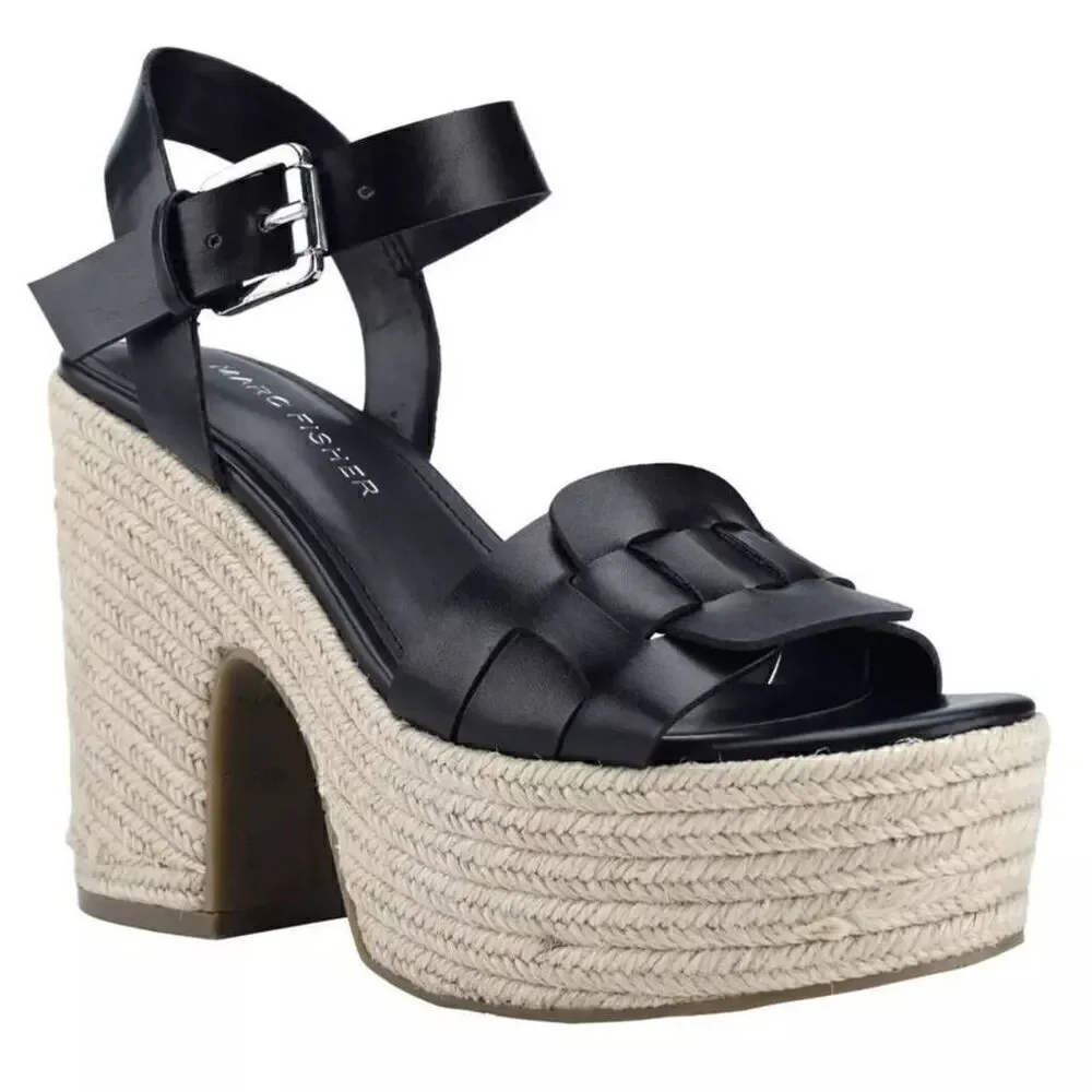 Marc Fisher Viga Black Espadrilles Heels Shoes Size 10